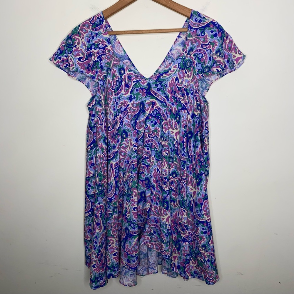 Matilda Jane Size XS Colorful Purple Paisley V-Neck Flowy Tunic Top